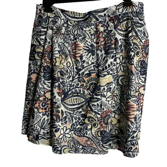 Loft Floral Swing Knee Length Skirt 14P White Lined Side Zipper Cotton - Picture 3 of 4